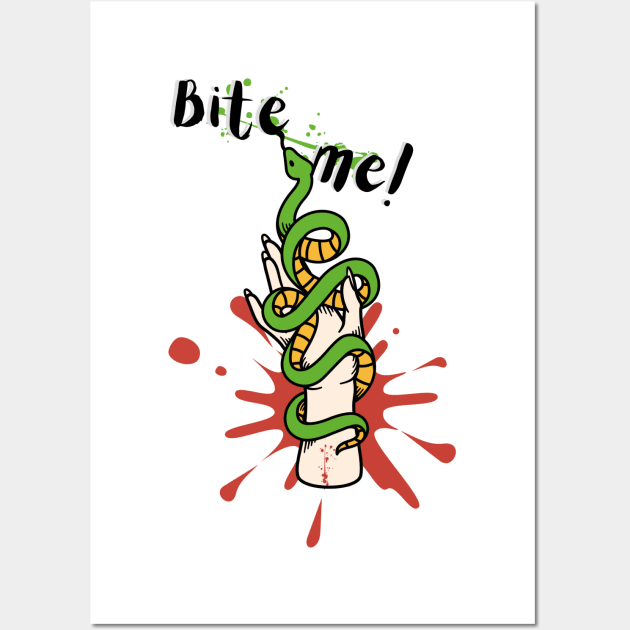 Bite me cartoon snake design Wall Art by Life is Raph